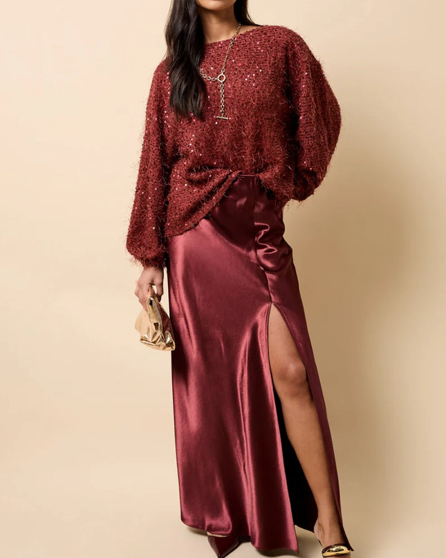 Marisol Satin Maxi Skirt - Cherry