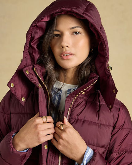 Joules Windborough Longline Padded Coat with Hood - Port