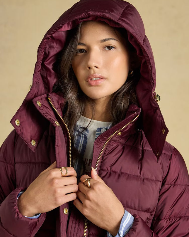 Joules Windborough Longline Padded Coat with Hood - Port