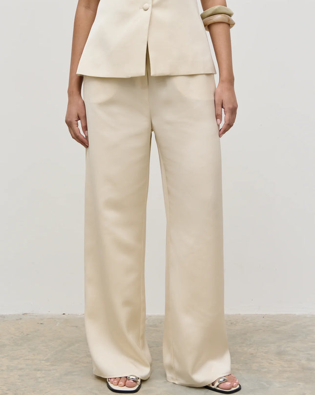 Breya Satin Drawstring Trousers - Oyster