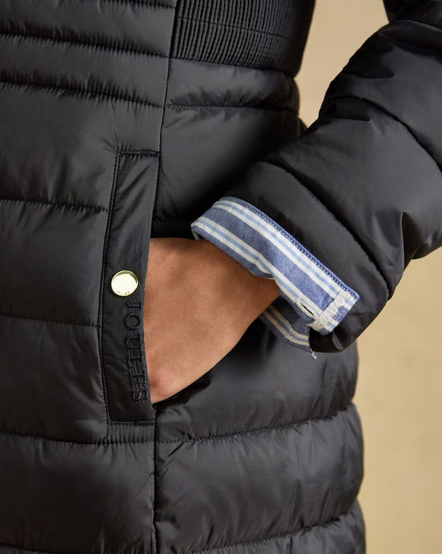 Joules Windborough Longline Padded Coat with Hood - Black