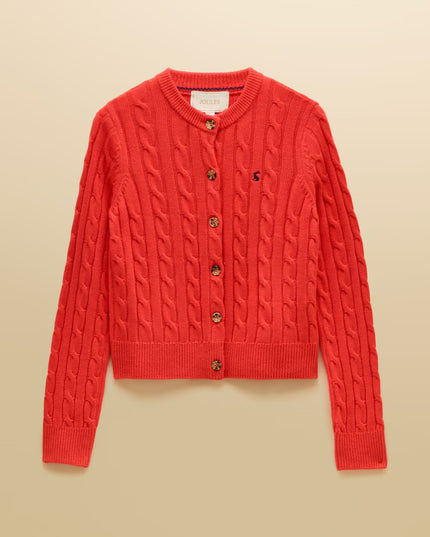 Joules Cable Knit Button Up Cardigan - Red