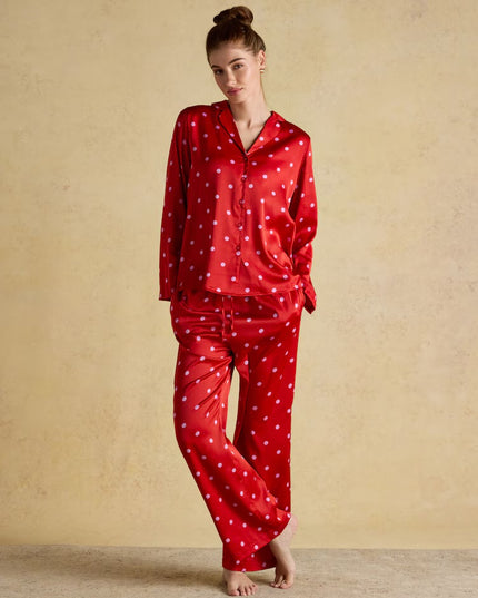 Bonnie Satin Pyjama Set - Red & Pink Spot