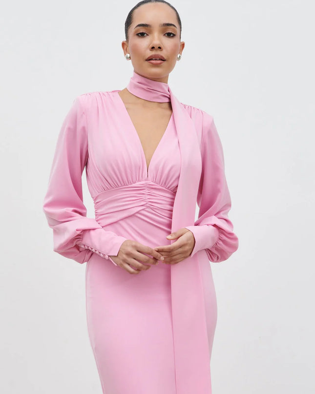 Victoria Long Sleeve Maxi Dress - Peony Pink