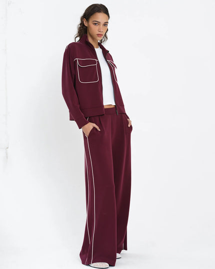 French Connection Wren Jersey Zip Up Sweatshirt - Berry Red