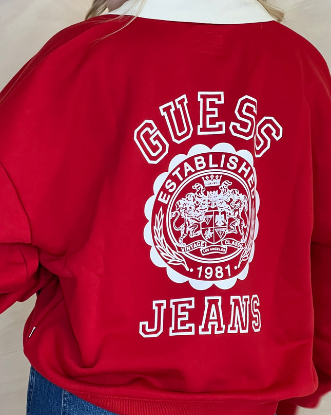 Guess Jeans Varsity Collared Sweatshirt - Red