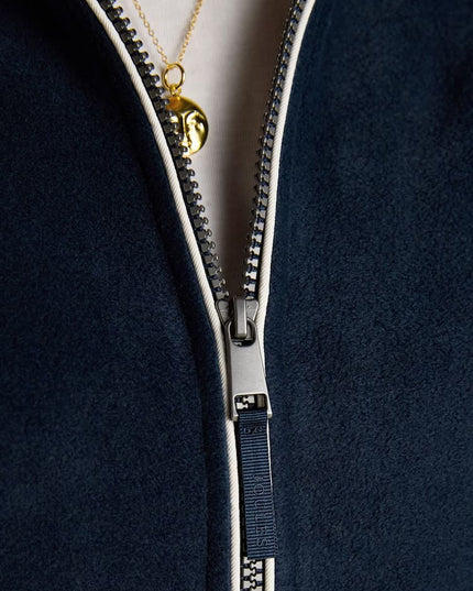 Embroidered Full Zip Funnel Neck Fleece - Navy
