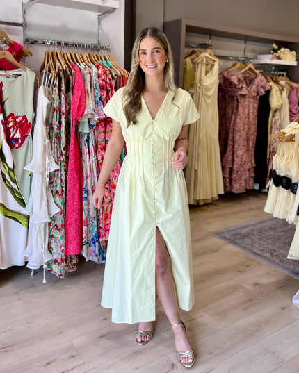 Lemon Pintuck Midaxi Dress