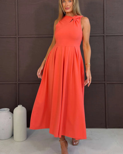 Anastasia Knot Detail Midi Dress - Coral