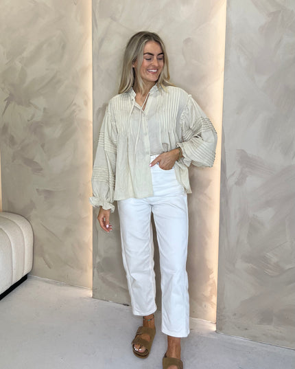 Balloon Sleeve Blouse - Beige