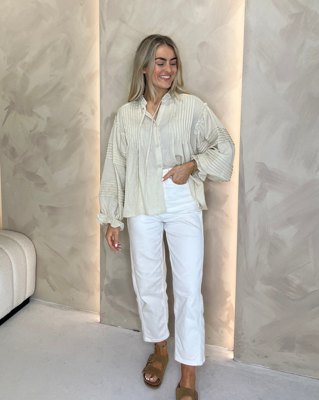 Balloon Sleeve Blouse - Beige