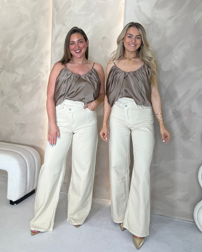 High Rise Asymmetric Jean - Beige