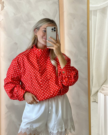Funnel Neck Bomber Jacket - Red Polka Dot