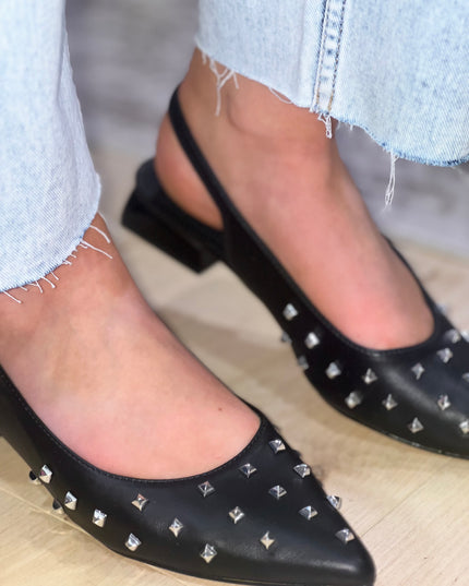 Stud Pointy Slingback - Black