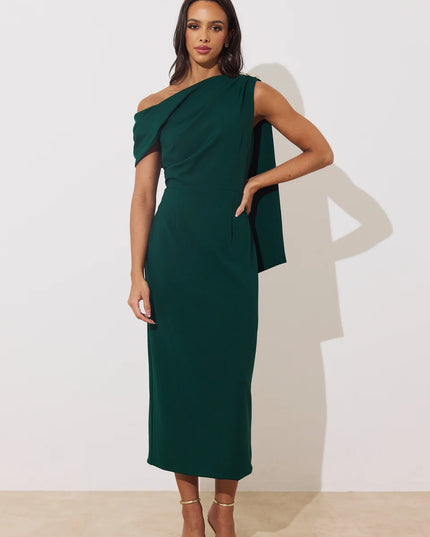 Eleni Drape Midi Dress - Forest Green