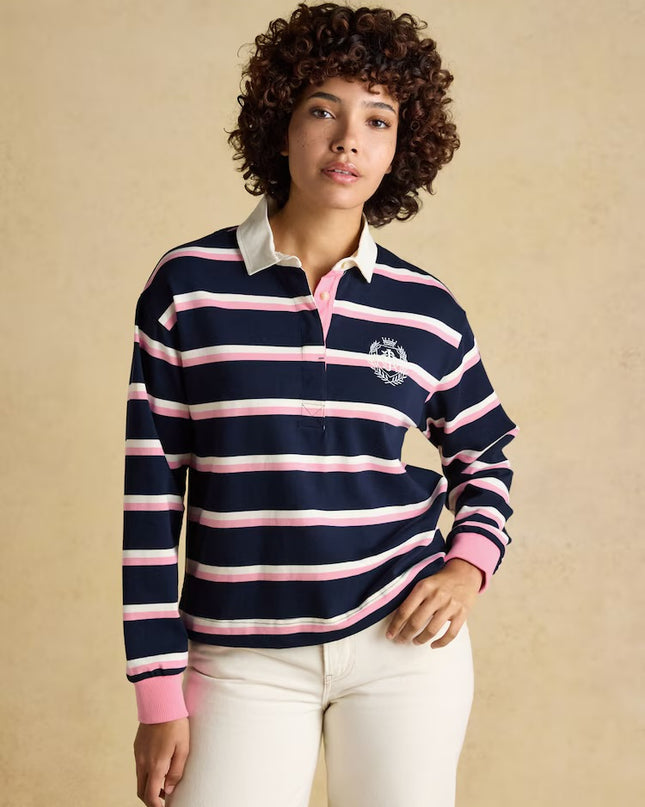 Lara Striped Rugby Shirt - Navy & Pink