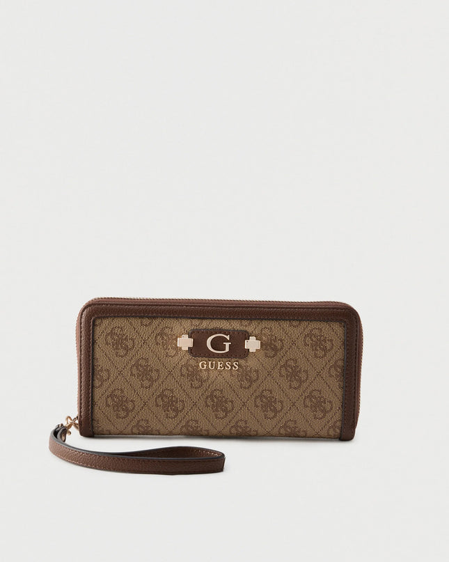 Guess Lindsey Large Zip Around Purse - Latte Logo