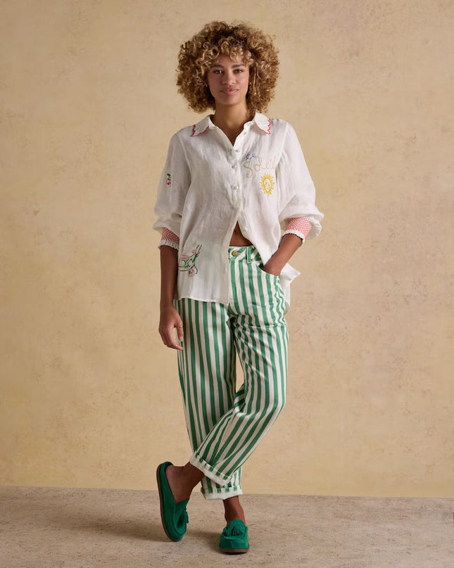 Orla Embroidered Icons Linen Shirt - White