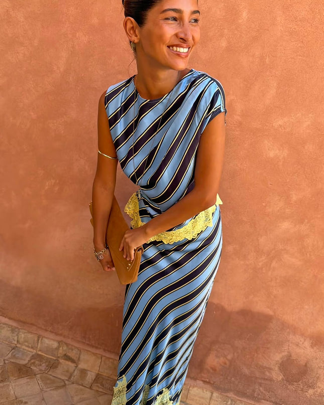 Stripe Asymmetrical Top - Blue Stripe