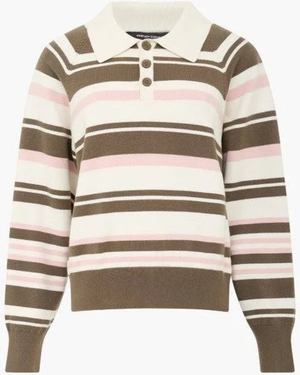 French Connection Yaz Rugby Polo Top - Vintage Khaki Multi