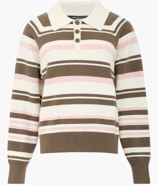 French Connection Yaz Rugby Polo Top - Vintage Khaki Multi