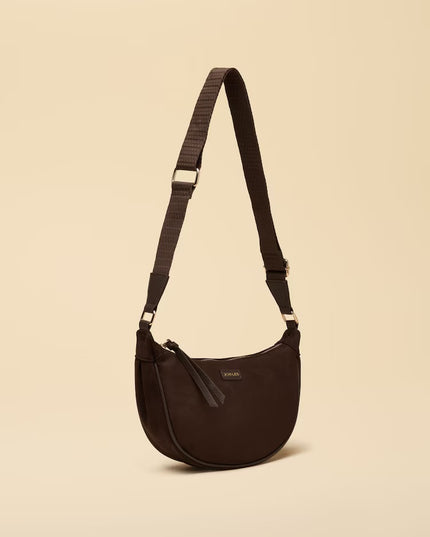 Suedette Moon Cross Body Bag - Chocolate Brown