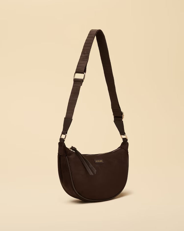 Suedette Moon Cross Body Bag - Chocolate Brown