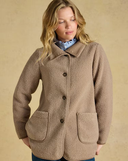 Joules Longline Button Through Fleece Jacket - Mink