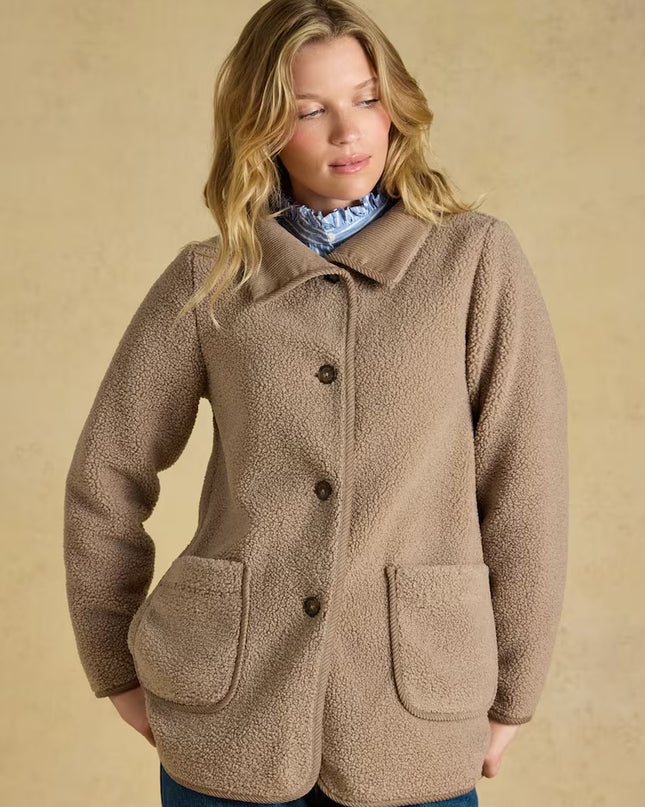 Joules Longline Button Through Fleece Jacket - Mink