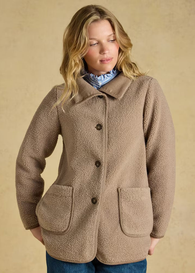 Joules Longline Button Through Fleece Jacket - Mink