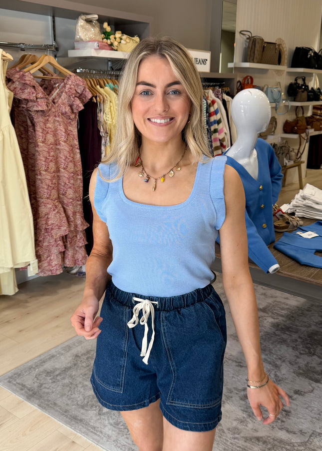 Ribbed Square Neck Vest - Blue
