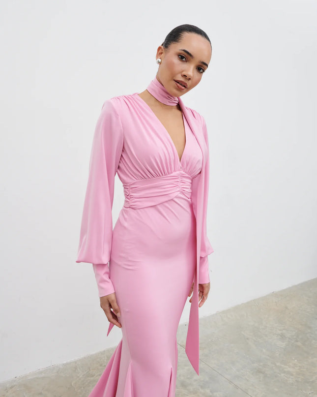 Victoria Long Sleeve Maxi Dress - Peony Pink