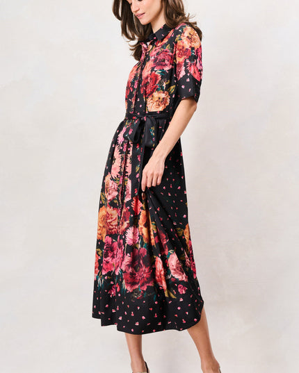 Merrielle Shirt Dress -  Black Orange Multi