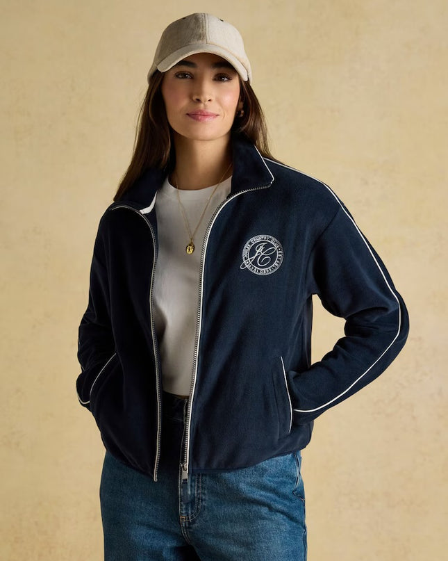 Embroidered Full Zip Funnel Neck Fleece - Navy