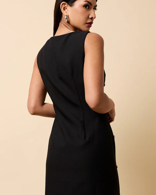 Carina Embellished Scallop Hem Mini Dress - Black