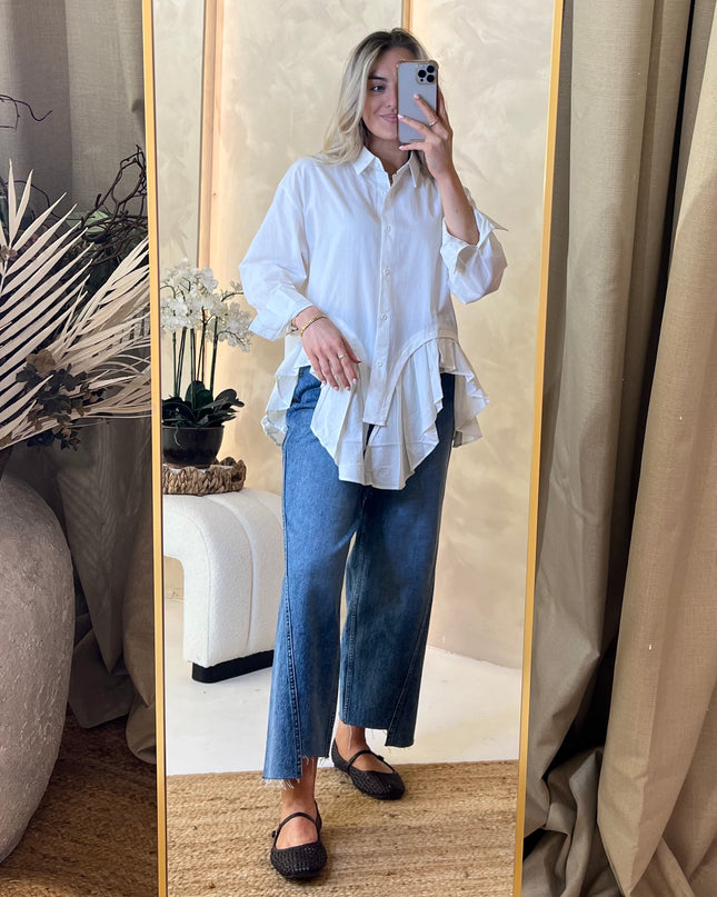 Button Up Frill Shirt - White