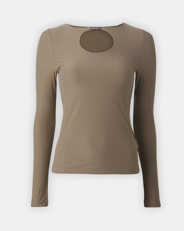 Guess Amira Logo Placket Top - Taupe