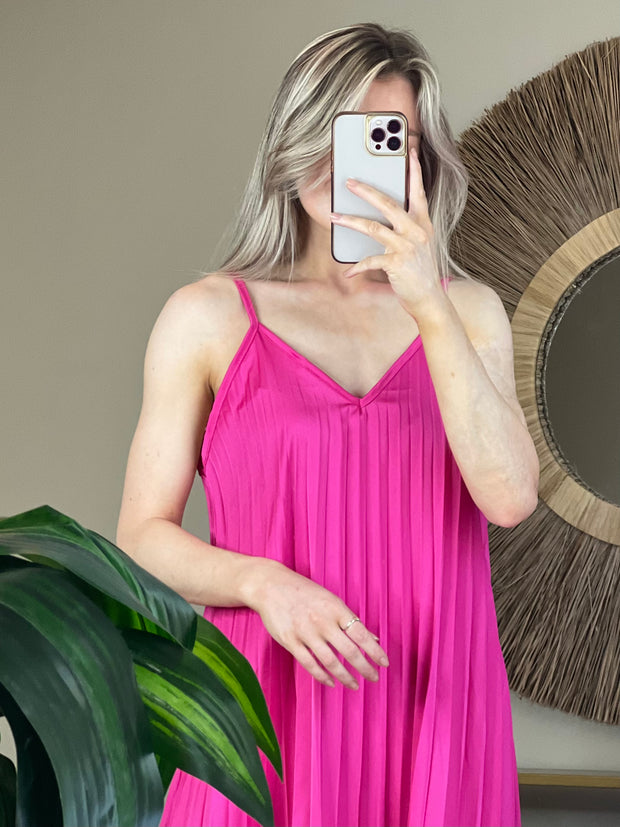 Adalyn Strap Pleated Midi Dress - Pink