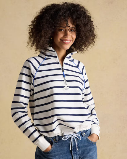 Salcombe Striped Quarter Zip Sweatshirt - Cream & Navy