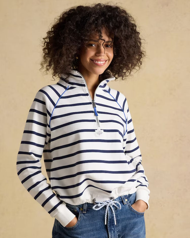 Salcombe Striped Quarter Zip Sweatshirt - Cream & Navy