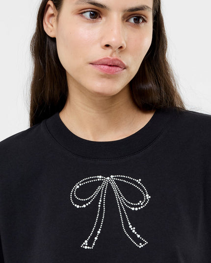 French Connection Pearl Bow T-Shirt- Black