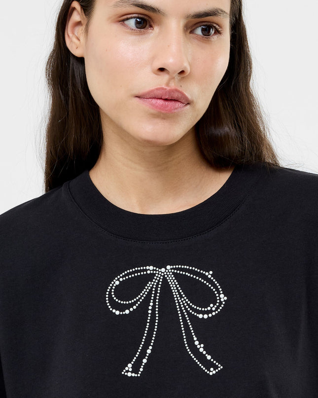 French Connection Pearl Bow T-Shirt- Black