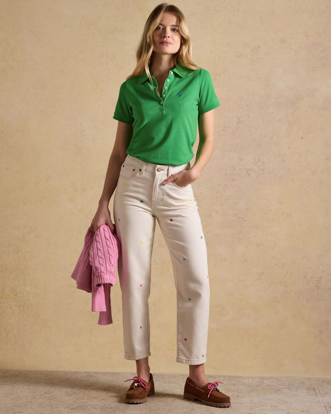 Embroidered High-Waisted Barrel Fit Jeans - Cream