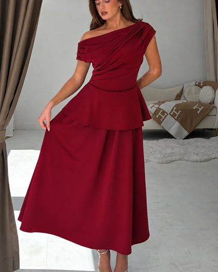 Connie Peplum Midi Dress - Burgundy