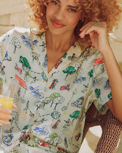 Natalia Scene Short Satin Pyjama Set - Cream