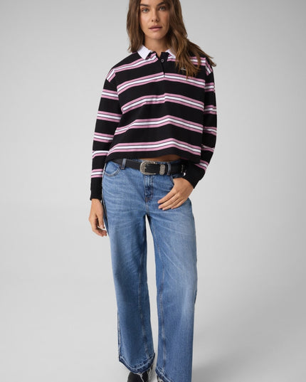Guess Jeans Oversized Long Sleeve Polo Shirt - Black/Pink