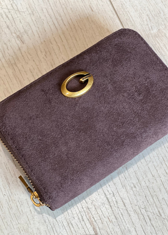Guess Suede Camden Medium Zip Around Purse - Espresso