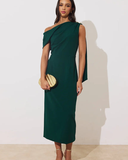 Eleni Drape Midi Dress - Forest Green