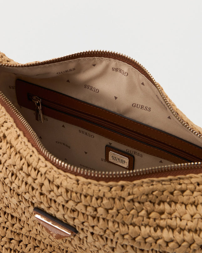 Guess Ofelia Wicker Shoulder Bag - Natural/Cognac