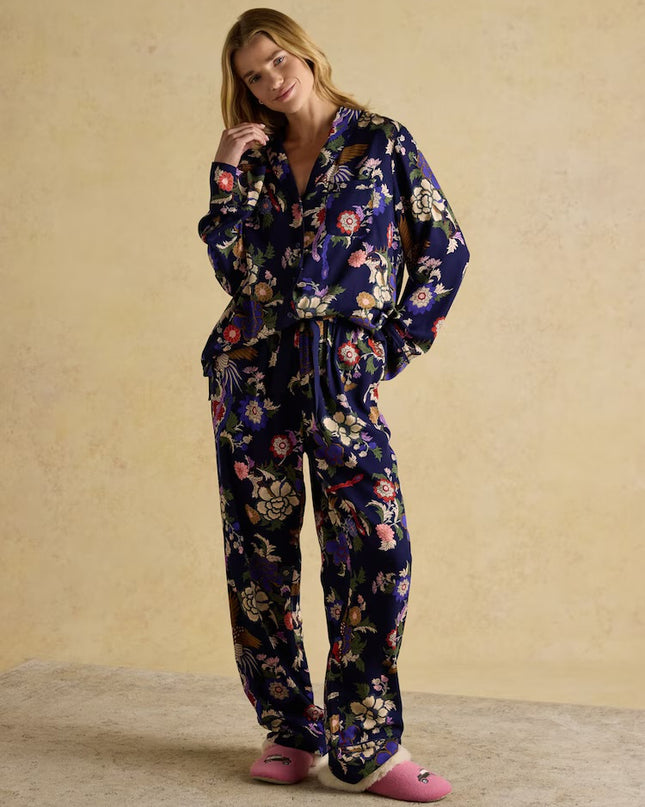 Alma Navy Hidcote Floral Woven Pyjama Set